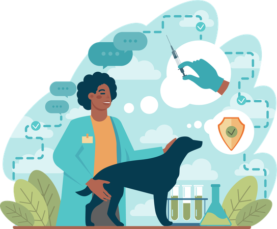 Veterinary doctor giving vaccine to dog  Illustration