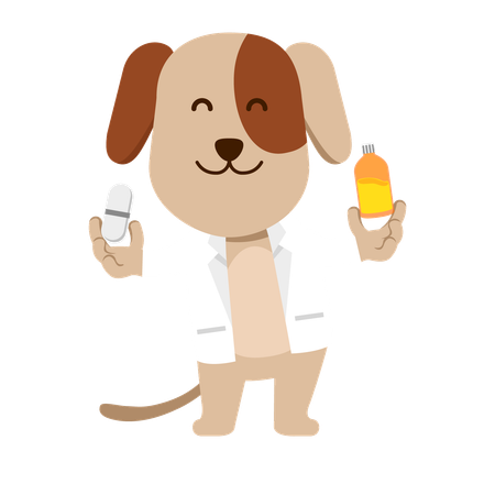 Veterinary doctor is giving medicine to dog  일러스트레이션