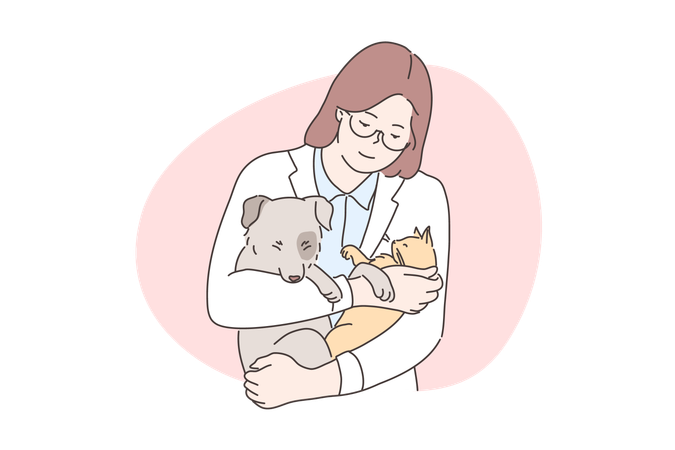 Veterinary doctor is taking care of animals  Illustration
