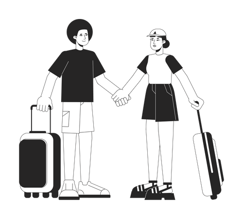 Casal étnico viajando  Ilustração