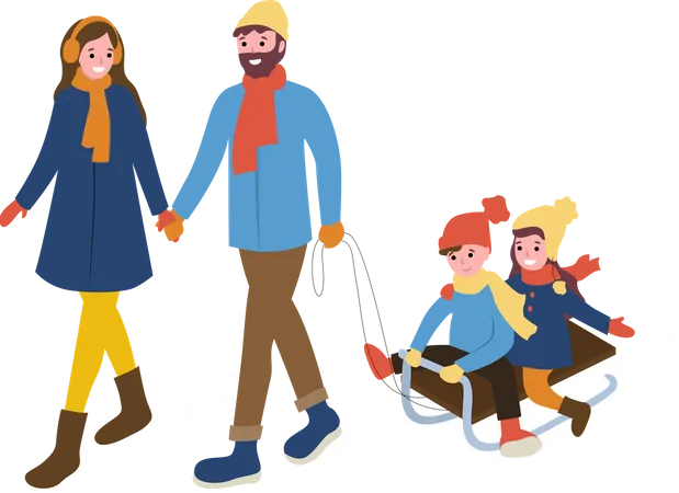 Família aproveitando a viagem de inverno  Ilustração