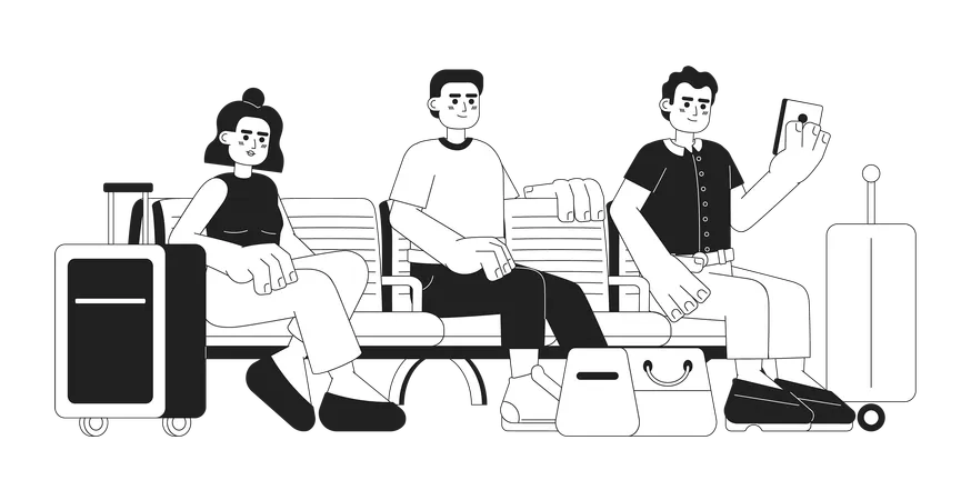 Viajantes com malas no aeroporto  Ilustração