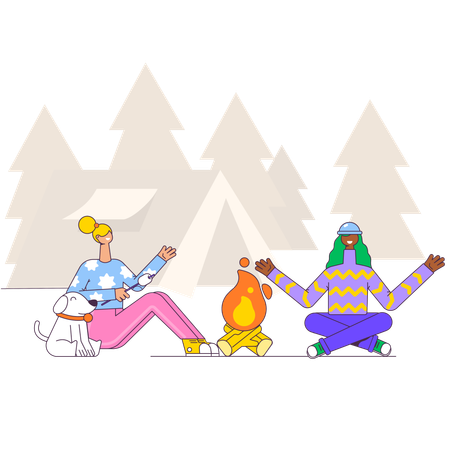 Viaje de campamento en las montañas  Ilustración