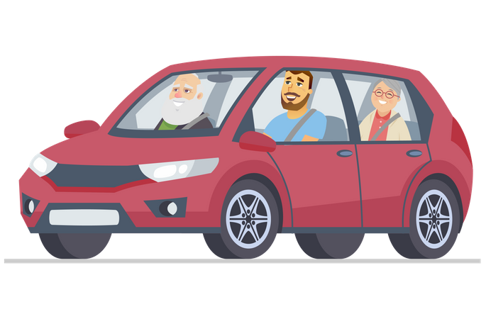 Familia en viaje en coche  Ilustración