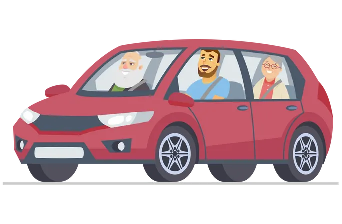 Familia en viaje en coche  Ilustración