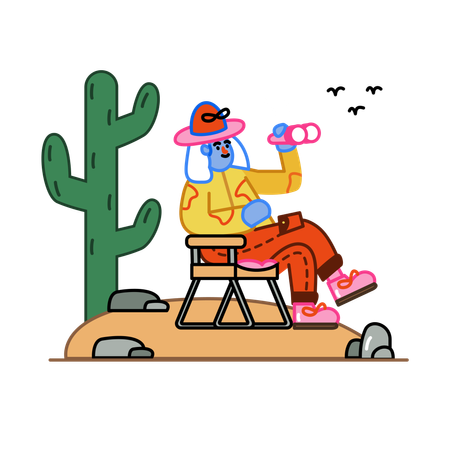 Viajero relajándose en el desierto  Ilustración