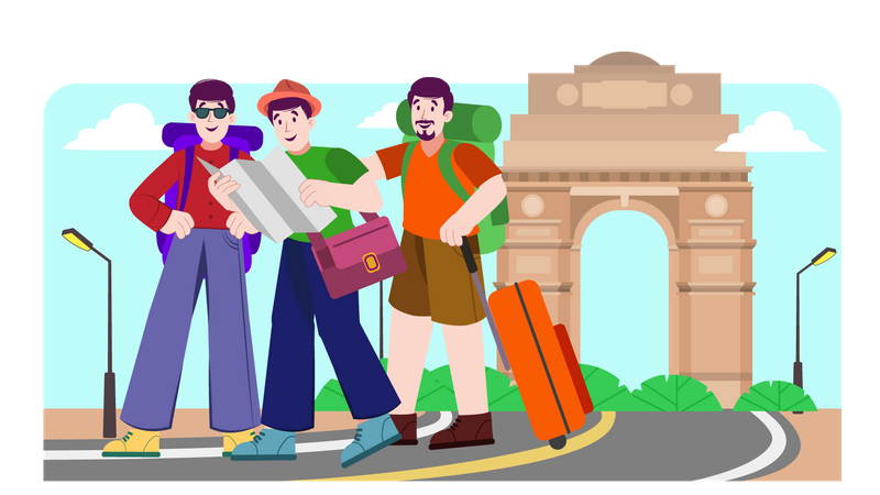 Viajeros que visitan la india  Ilustración