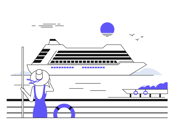 Viajes en crucero por mar  Ilustración