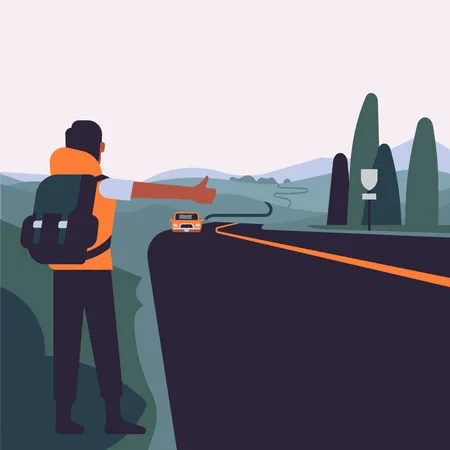 Viajar y hacer autostop  Ilustración