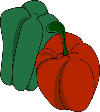 A Colorful Illustration Featuring A Red And Green Bell Pepper Side By Side Highlighting Their Glossy Textures And Vibrant Hues Ideal For Cookbooks Vegetable Guides Or Any Promotional Material Emphasizing Healthy Eating Illustration