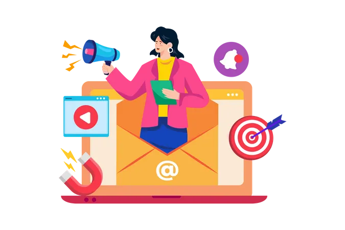 A Digital Marketer Uses Email Marketing To Nurture Leads And Customers Illustration