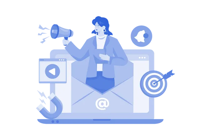 A Digital Marketer Send Email Marketing To Customer Illustration
