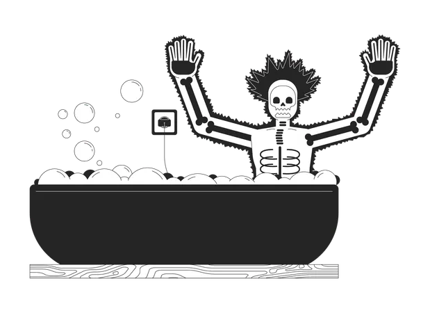 Victim Of Electrocution In Bathroom Black And White 2 D Line Cartoon Character Getting Strong Electrical Shock Isolated Vector Outline Person Death Danger At Home Monochromatic Flat Spot Illustration Illustration