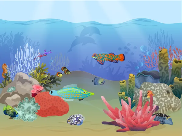 Vida acuática bajo el agua  Ilustración