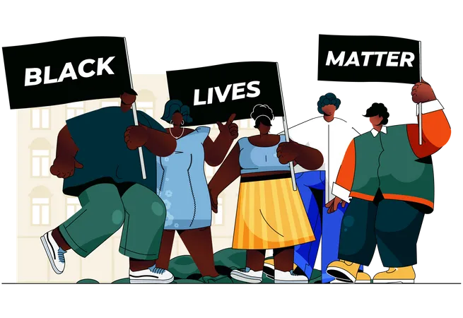 Vidas Negras Importam Conceito De Banner Web Homens E Mulheres Africanos Seguram Cartazes De Manifestacao E Protestam Juntos Modelo De Pagina De Destino De Luta Pelos Direitos Humanos Ilustracao Vetorial Com Cena De Pessoas Em Design Plano Ilustração