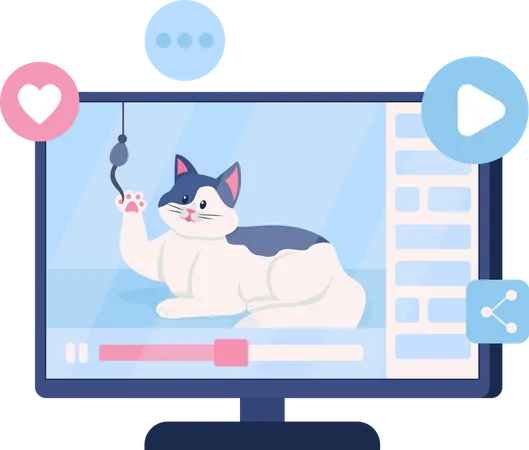 Vidéo avec un chat drôle sur un écran d'ordinateur  Illustration