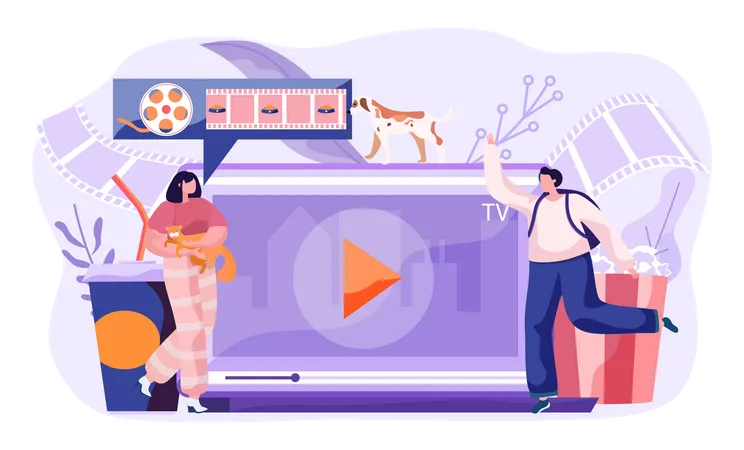 Video Blog For Pet Owners Post About Keeping And Feeding Cats Dogs And Other Animals At Home Funny Animal Stories Woman Walking With Her Ginger Kitty Standing Near Laptop With Video Player Illustration