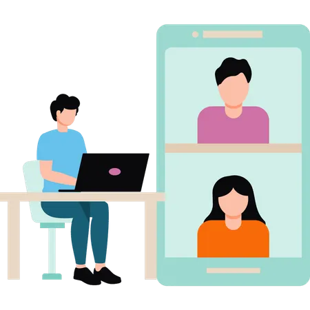 A Boy Is On A Video Call With Another Girl And A Boy Illustration