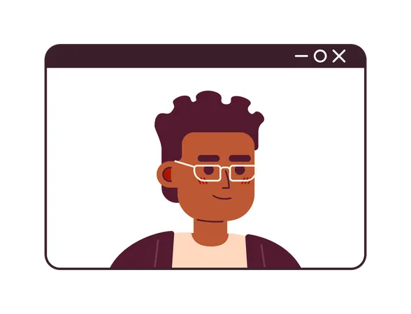 Video Call African American Eyeglasses Man 2 D Cartoon Character Webinar Screen Black Young Male Isolated Vector Person White Background Digital Entrepreneur Conference Color Flat Spot Illustration Illustration
