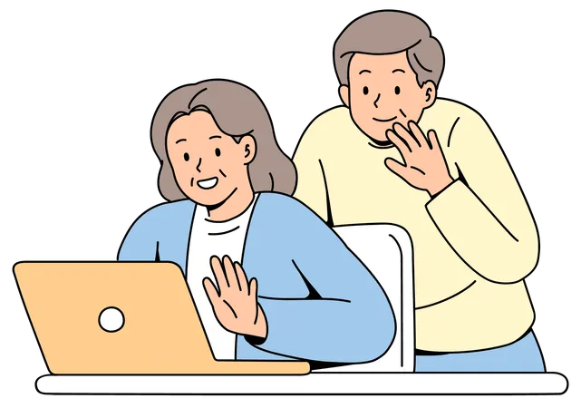 Video call and senior couple  Illustration