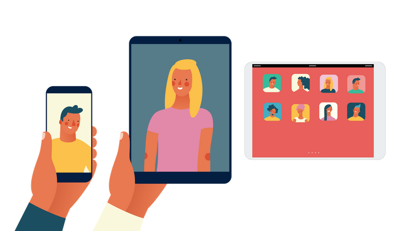 Video call between man and woman  Illustration