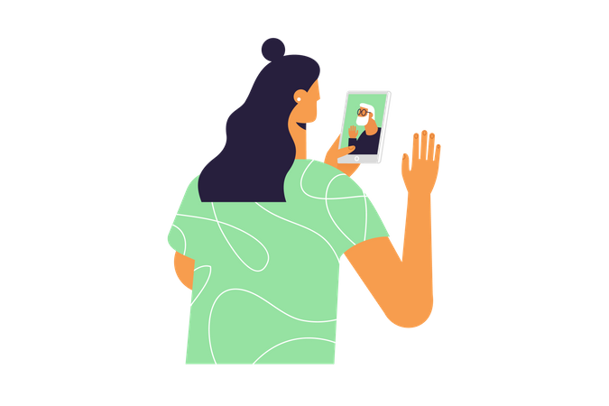Video call between young woman and grandfather  Illustration