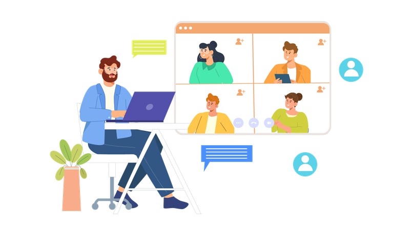 Video call chatting meet up by employees  Illustration