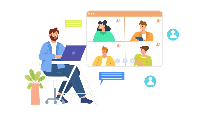 Video call chatting meet up by employees  Illustration