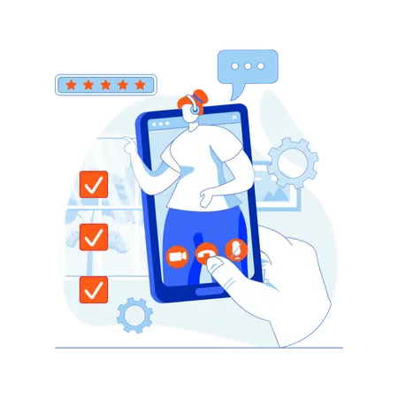 Video call customer support on mobile app Illustration
