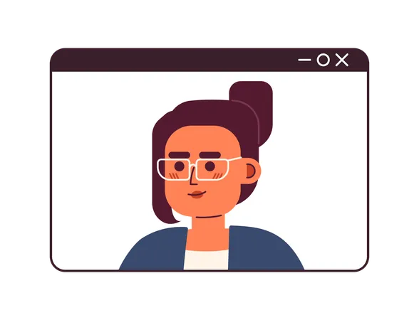 Video Call Middle Eastern Woman Eyeglasses 2 D Cartoon Character Webinar Screen Arab Female Isolated Vector Person White Background Millennial Worker Videoconference Color Flat Spot Illustration Illustration