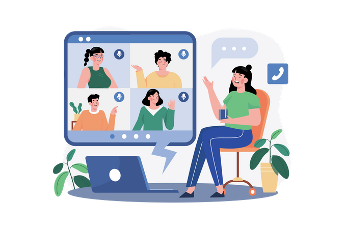 Video call with family members  イラスト