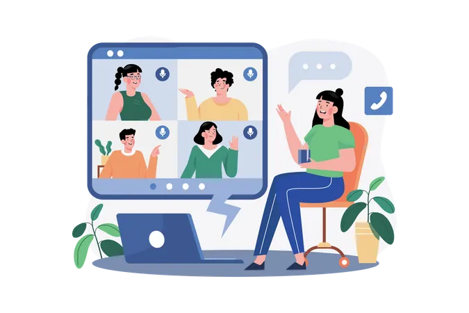 Video Call With Family Members Illustration