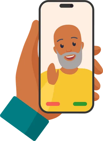 Video Call With Grandfather  Illustration