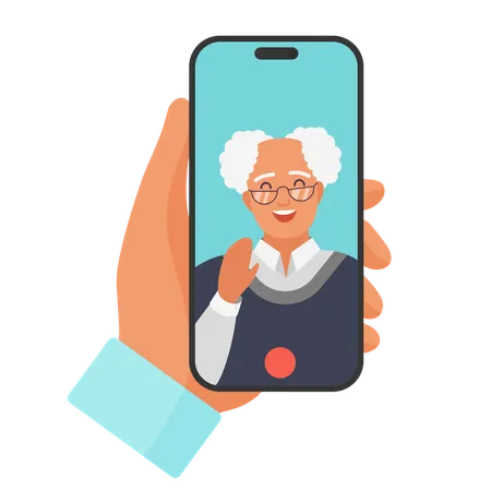 Video Call With Grandpa  Illustration