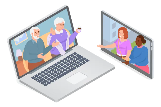 Video call with grandparents Illustration