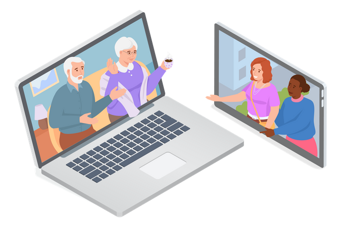 Video call with grandparents  Illustration