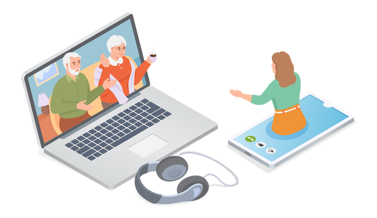 Video call with parents. Illustration