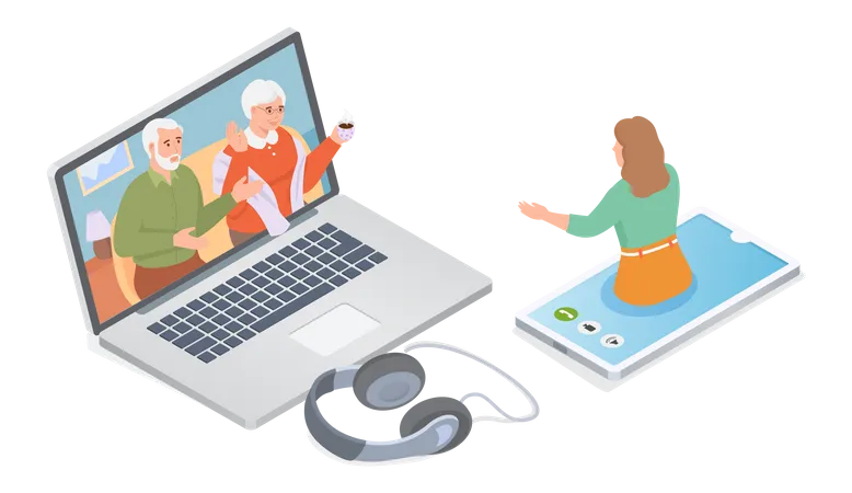 Video call with parents. Illustration