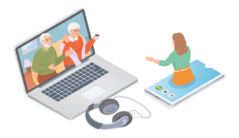 Video call with parents.  Illustration