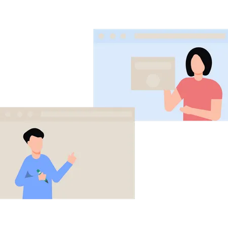 Boy And Girl Are On Video Calling Illustration