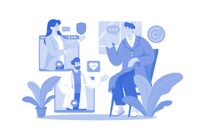 Video Calling In The Medical Team  Illustration