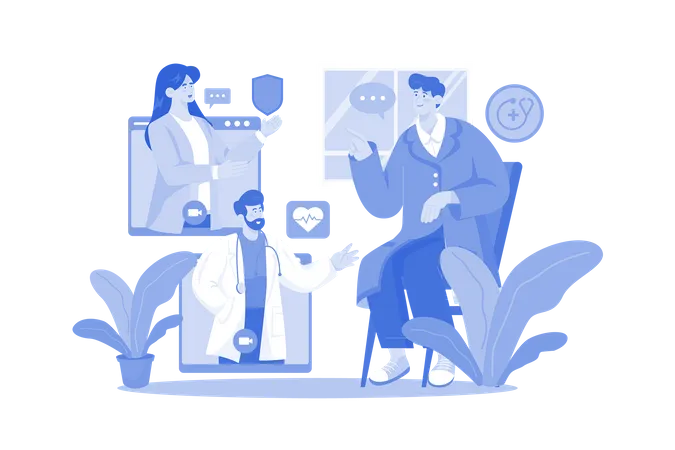 Video Calling In The Medical Team Illustration