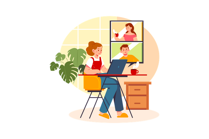 Video calling with friends Illustration