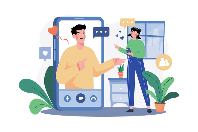 Video calling with loved ones Illustration
