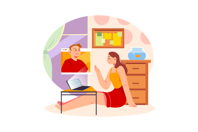 Video calling with loved ones  Illustration