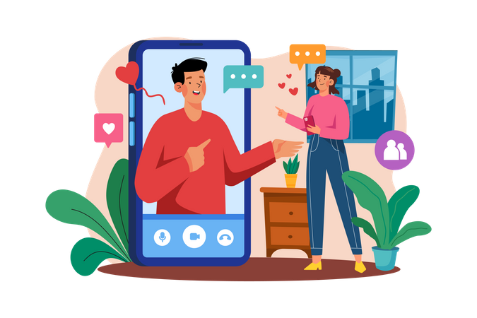 Video calling with loved ones  Illustration