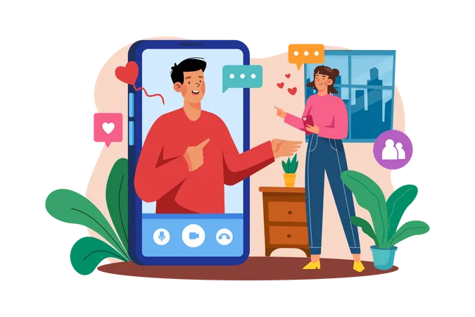 Video calling with loved ones  Illustration