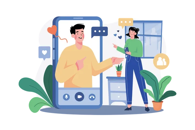 Video calling with loved ones  Illustration