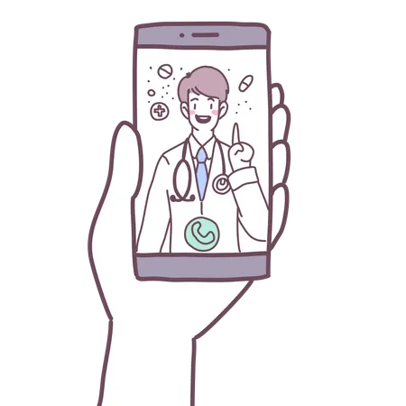 Video calls from doctoras on smartphone  Illustration