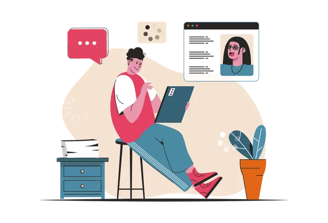 Video chat con un amigo  Ilustración